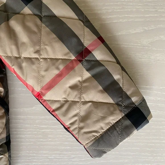 Child’s Burberry Collared Quilted Check Jacket